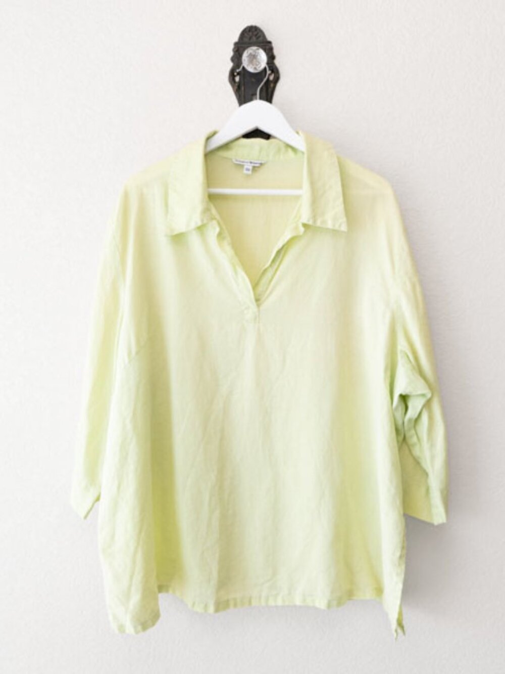 Jennifer Women 3X Ramie Top Green Lightweight Button Up Natural Fiber Blouse